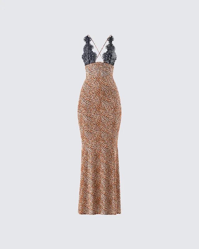 Evodie Leopard Print Maxi Dress Elegant Silk Maxi Dress