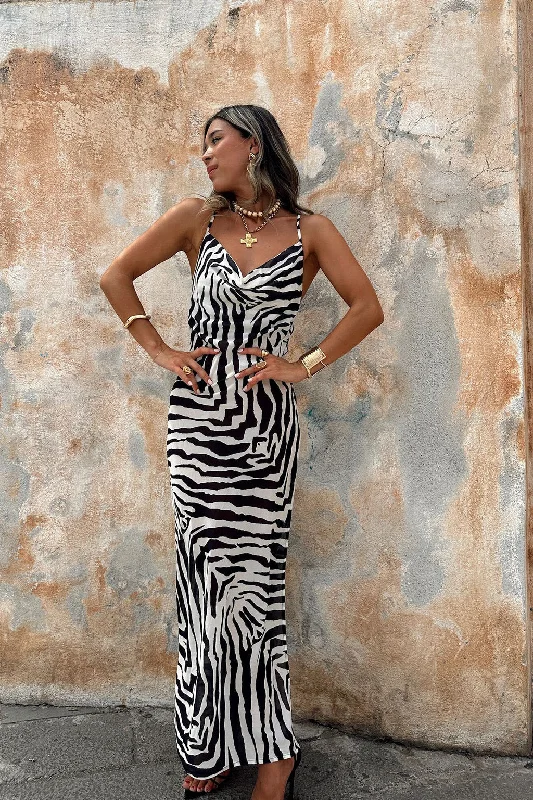 Gianna Zebra Cowl Neck Chiffon Maxi Dress Fashionable Printed Maxi Dress