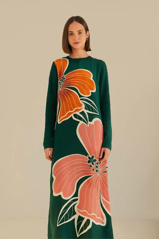 Green Honolulu Flowers Long Sleeve Maxi Dress Classic Strapless Maxi Dress