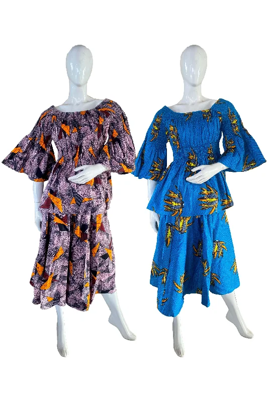 African Midi Skirt and Smoked Peplum Blouse (Pack of 2 Pieces) silk skirt lustrous