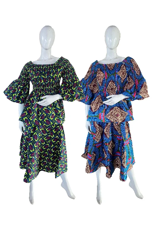 African Midi Skirt and Smoked Peplum Blouse (Pack of 2 Pieces) wool skirt breathable