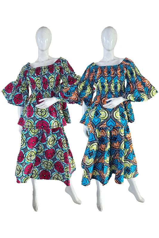 African Midi Skirt and Smoked Peplum Blouse (Pack of 2 Pieces) silk skirt luxurious