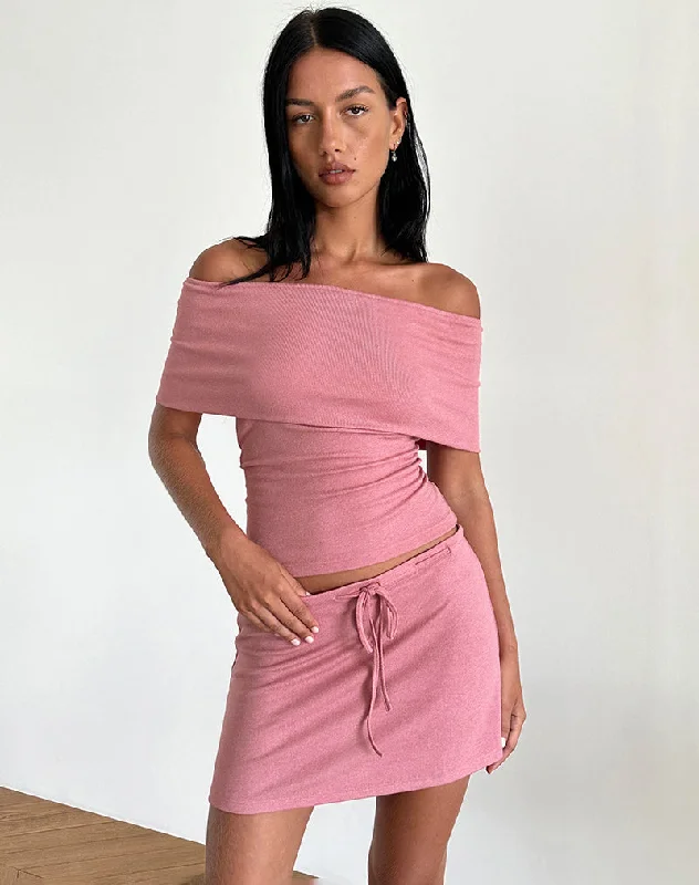 Allea Mini Skirt in Dusky Pink Sheer Knit velvet skirt glossy