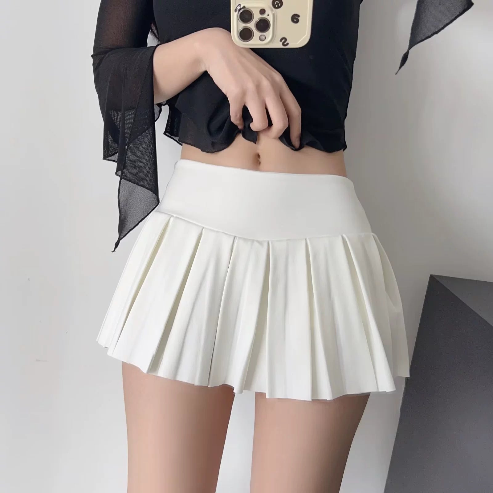 Andraya Pleated Mini Skirt elastic waist skirt