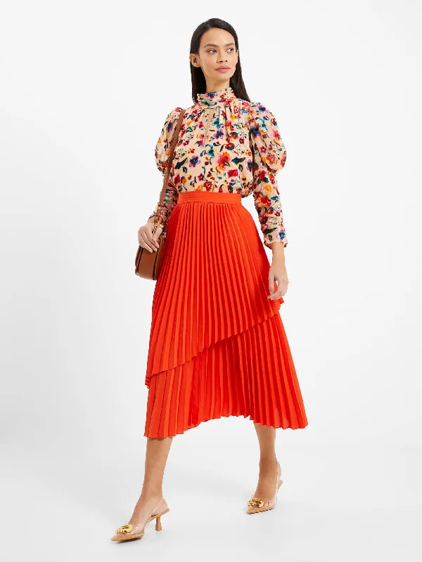 Arie Pleated Midi Skirt linen skirt breathable