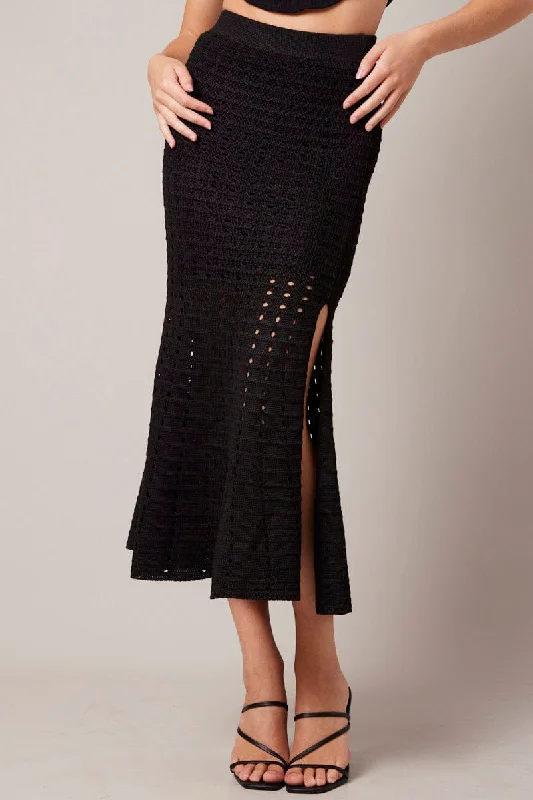 Black Knit Skirt Crochet belted skirt waist