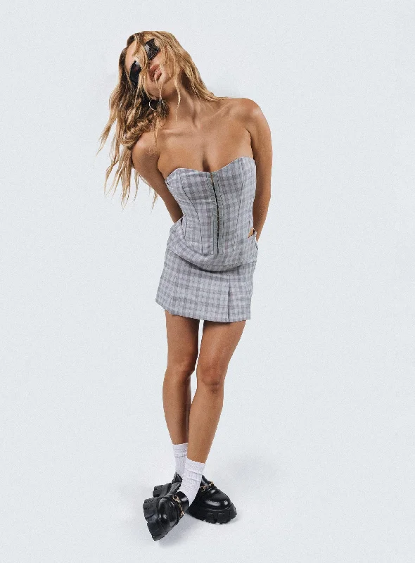 Bladini Pleat Mini Skirt Grey Check cashmere skirt soft