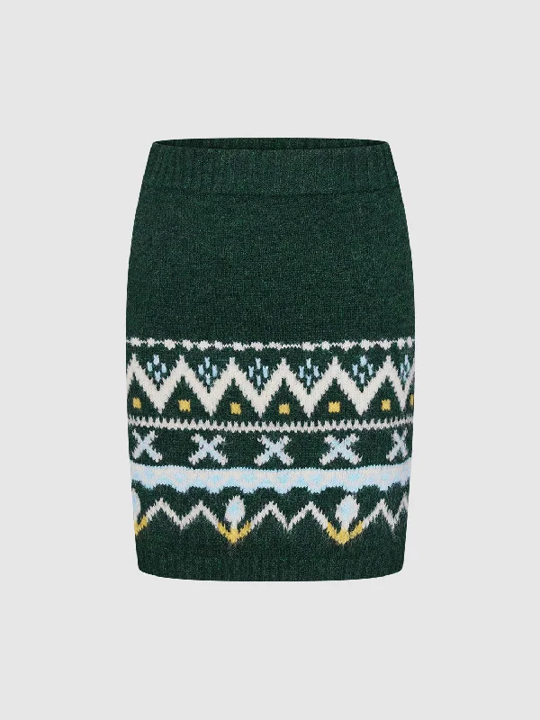 Fair Isle Straight Mini Knitted Skirts relaxed fit skirt