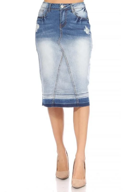 Faith Two-Tone Distressed Denim Skirt (FINAL SALE) leather skirt refined