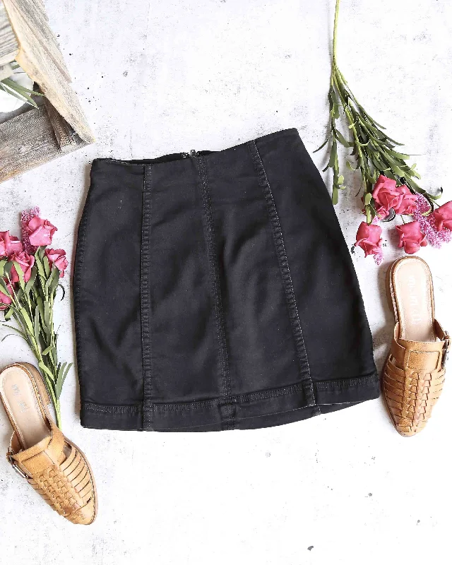 Free People - Modern Femme Novelty Mini Denim Skirt in Black vintage skirt charm