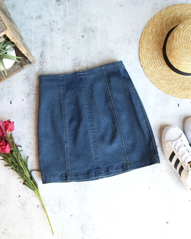 Honey Belle - High Waisted Denim Skirt with Back Zipper in Denim maxi skirt elegant