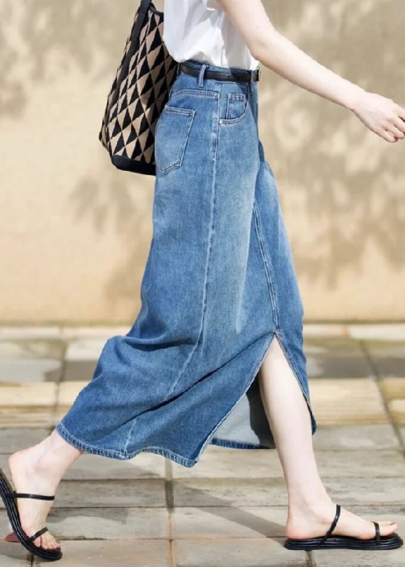 Italian Blue Side Open High Waist Denim Skirts Fall midi skirt versatile