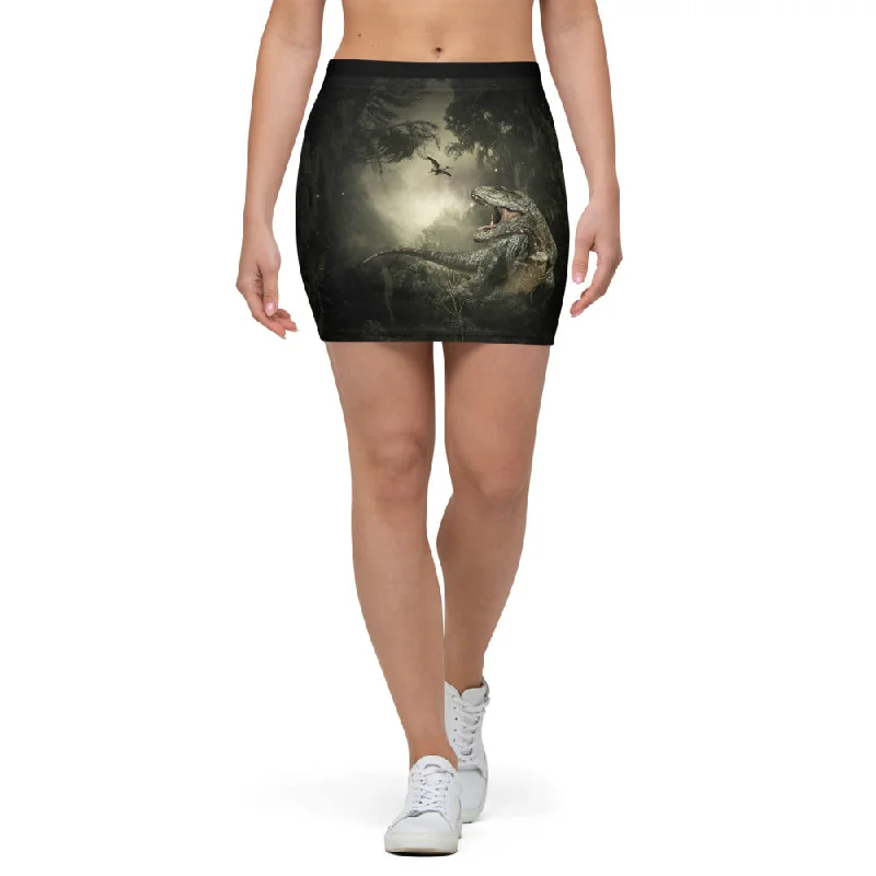 Jungle T-Rex - Dinosaur Mini Skirt leather skirt sleek