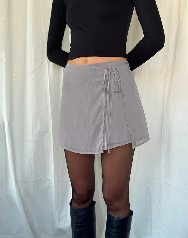 Keira Mini Wrap Skirt in Chiffon Lilac Grey velvet skirt rich