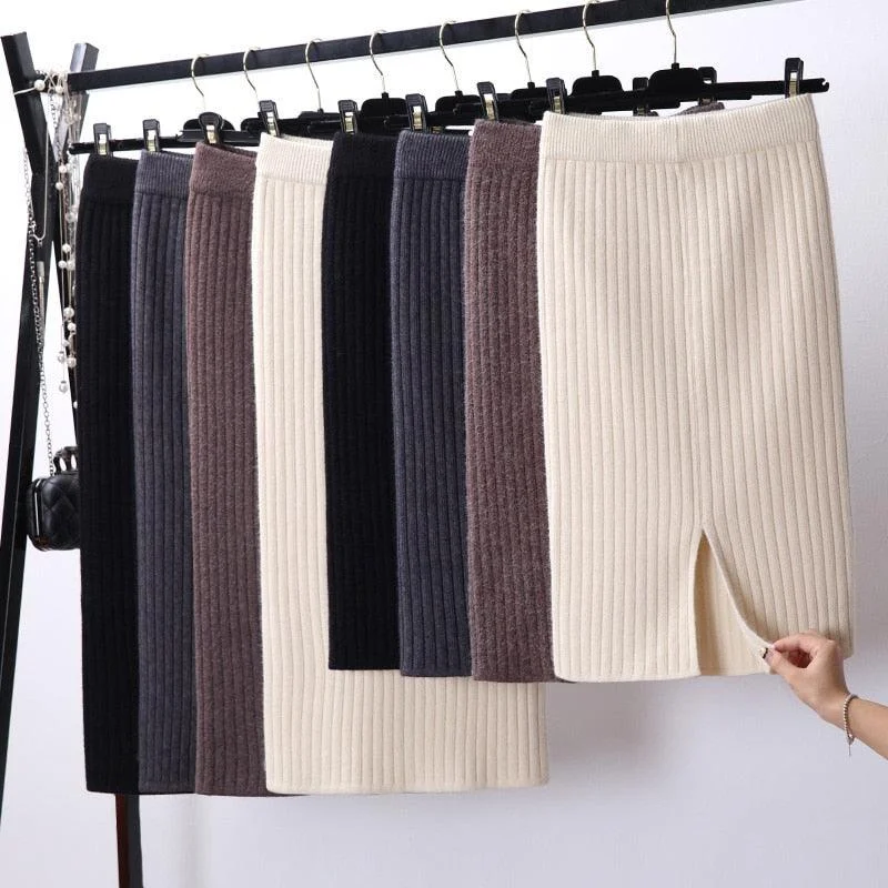 Knitted Elegant Midi Pencil Skirt linen skirt light