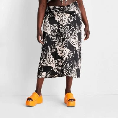 Women's Botanical Tie-Front Flowy Midi Skirt - Future Collective with Alani Noelle corduroy skirt comfortable