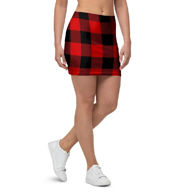 Red Plaid Mini Skirt leather skirt bold