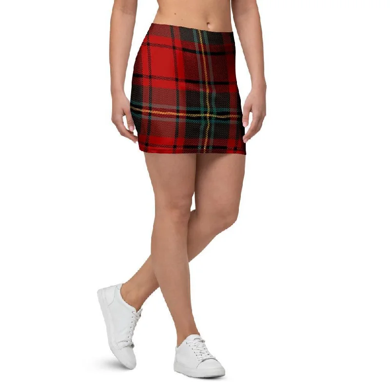 Red Plaid Tartan Mini Skirt wool skirt breathable