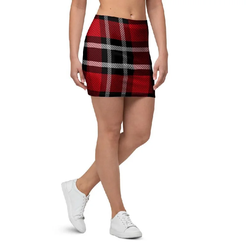 Red Plaid Tartan Print Mini Skirt linen skirt breathable