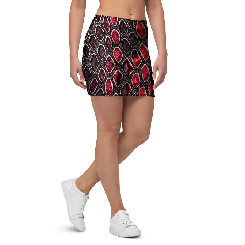 Red Snakeskin print Mini Skirt denim skirt classic