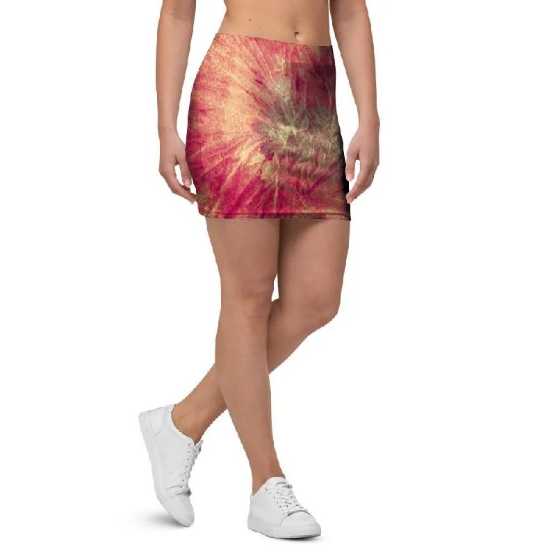 Red Tie Dye Mini Skirt spandex blend skirt