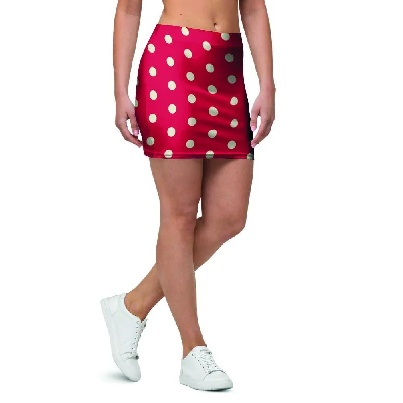 Red Tiny Polka Dot Mini Skirt corduroy skirt comfortable