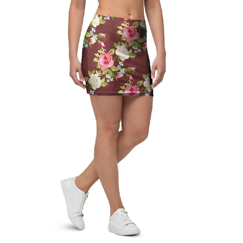 Rose Floral Print Mini Skirt linen skirt airy