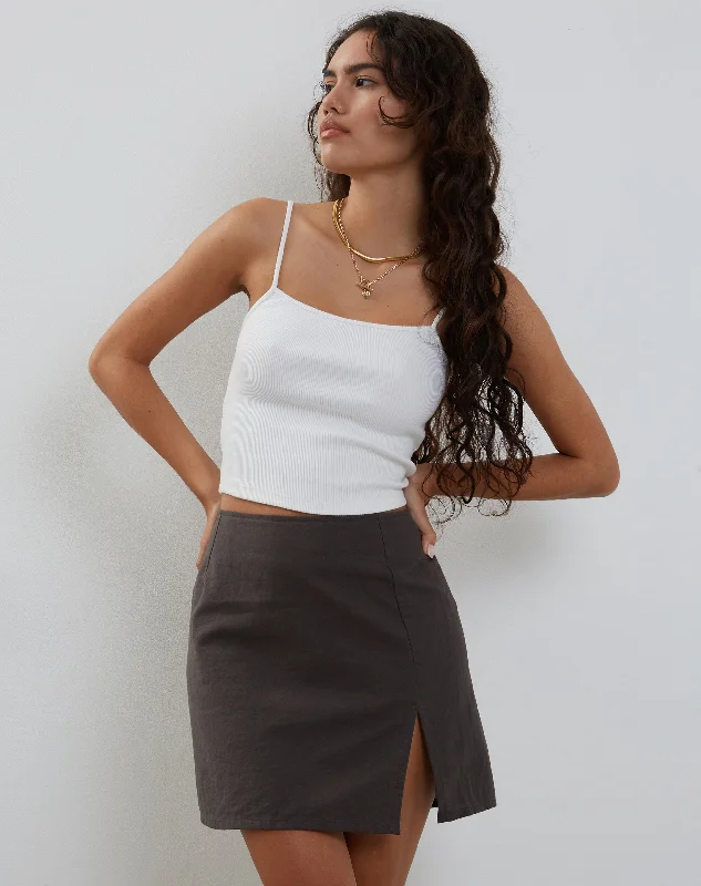 Sheny Mini Skirt in Charcoal Grey linen skirt light