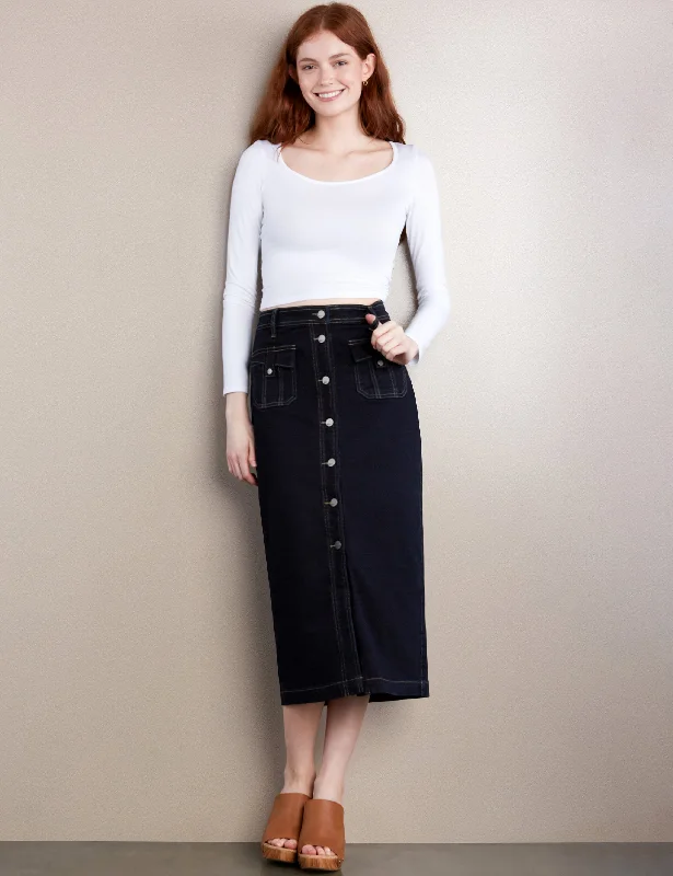 Tab Pocket Button Front Skirt linen skirt breathable