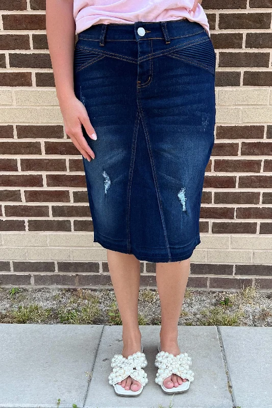 The Harlow Distressed Denim Skirt in Dk. Indigo (FINAL SALE) summer skirt style