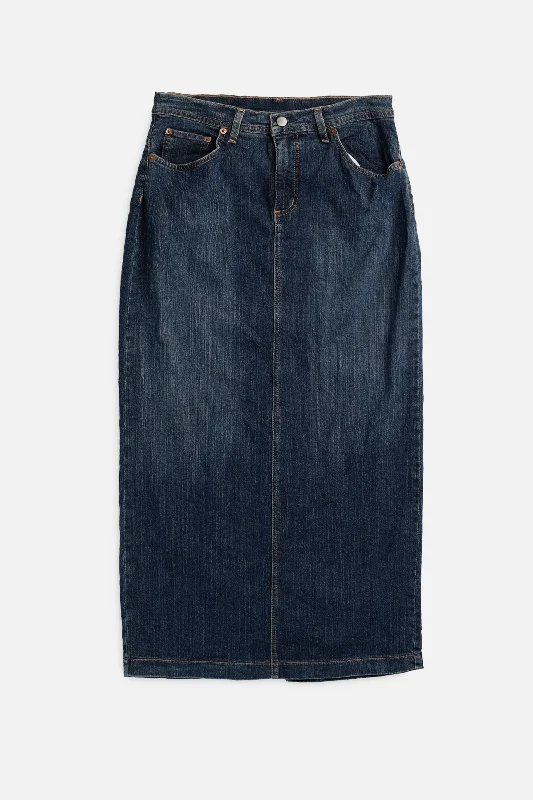 Vintage Denim Midi Skirt - M silk skirt luxurious