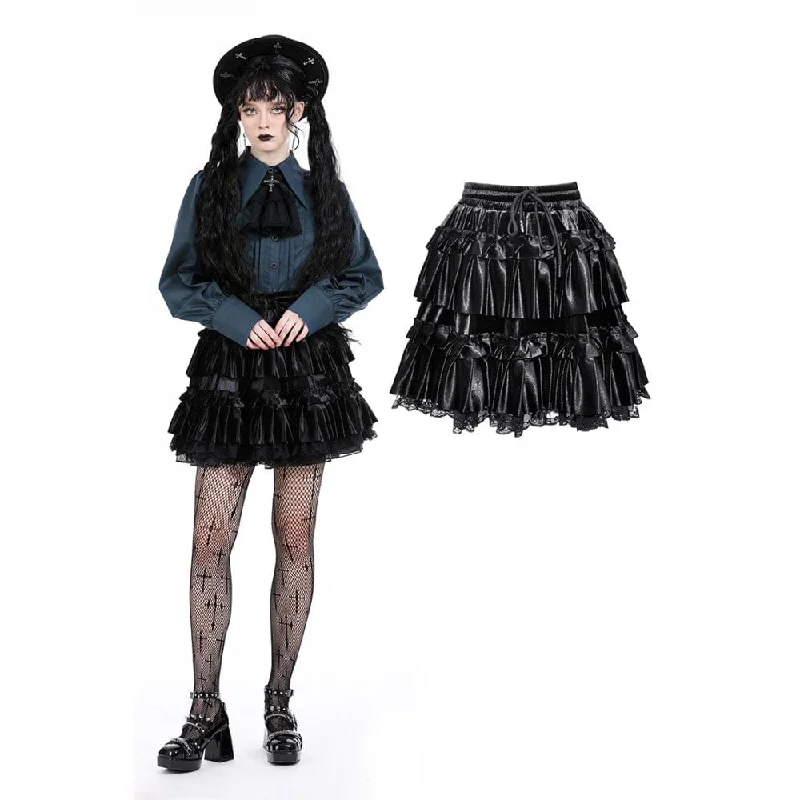 Women's Gothic Ruffled Layered Velvet Skirt leather skirt bold