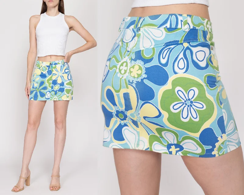 XS-Sm Y2K Flower Power Mid Rise Mini Skirt leather skirt refined